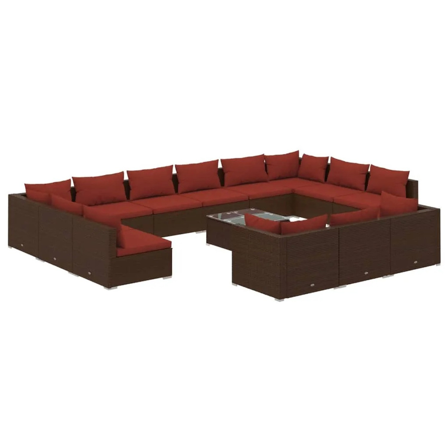 vidaXL 14-tlg. Garten-Lounge-Set in U-Form aus Polyrattan mit Kissen, Braun - Bild 2