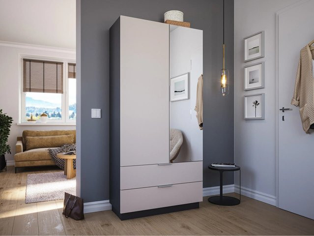Posseik Flurschrank Manoir-L mit Spiegeltür in Creme und Grafit, B/T/H: 90 x 38 x 180 cm - Bild 1