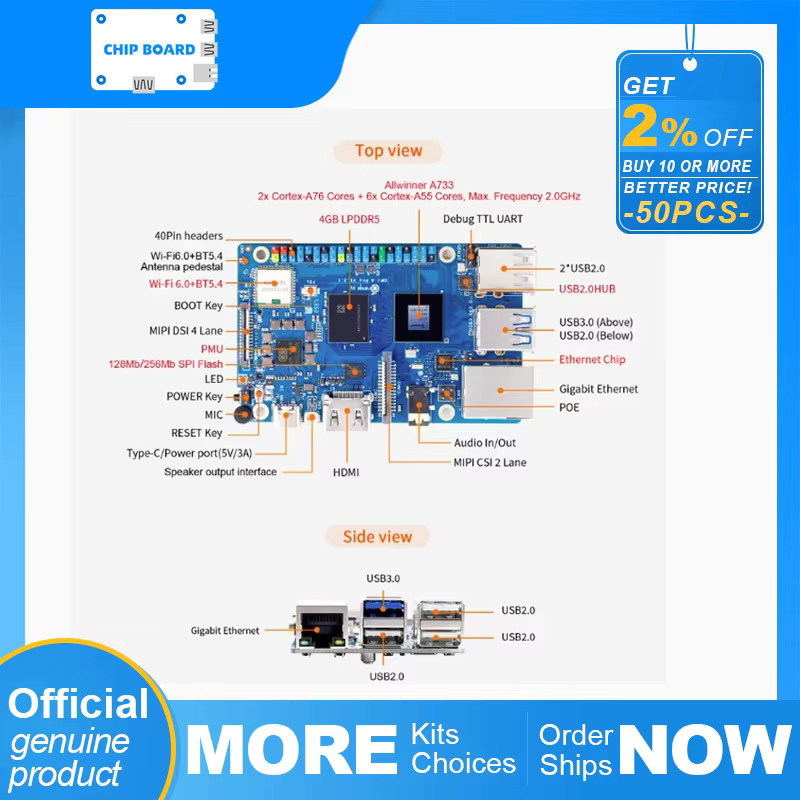 Orange Pi 4 Pro SBC mit 3 TOPS NPU, 4GB LPDDR5, Rockchip RK3399, Blau - Bild 2