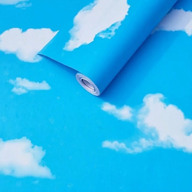TTOKKONG WALLPAPER Selbstklebende 3D-Mural Tapete mit blauem Himmel und Wolken in Blau, wasserfest und abnehmbar für Kinderzimmer oder Schlafzimmer - Bild 1
