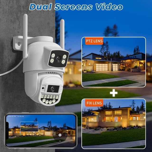 BESDER Dual-Objektiv IP PTZ Outdoor Überwachungskamera mit 4K 8MP und 10MP Auflösung, 5G WIFI, Menschliche Erkennung, Weiß - Bild 1