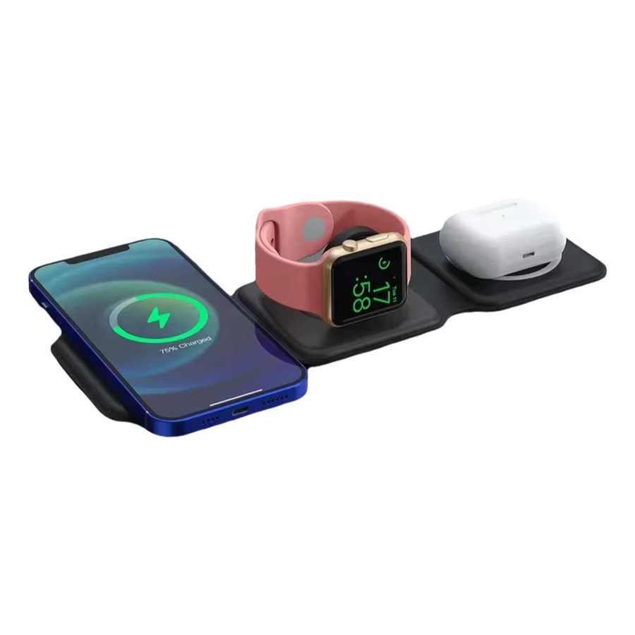 VIKEFON 3-in-1 Magnetisches Tragbares Kabelloses Ladegerät für iPhone 15 14 13 12 Pro Max, Apple Watch und AirPods, Schwarz - Bild 5