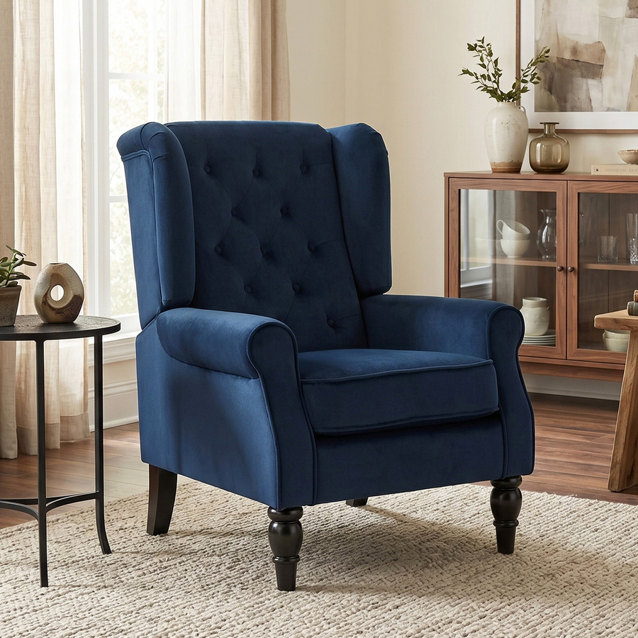 HOMCOM Wohnzimmer-Sessel aus Samt in Dunkelblau mit kapitonierter Sitzfläche und Holzfüßen, B/T/H: 74 x 86 x 102 cm - Bild 1