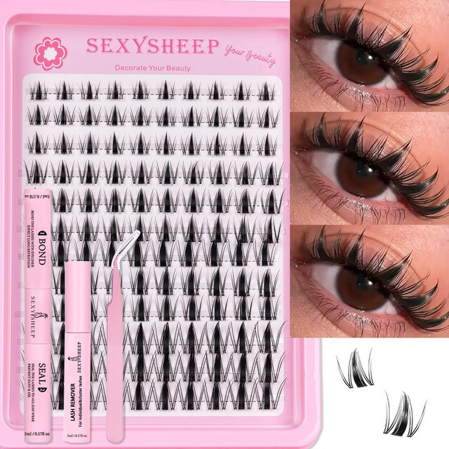 SEXYSHEEP Wimpern-Cluster-Set, Volumen-Einzelwimpern mit Bond & Seal, Unisex - Bild 1