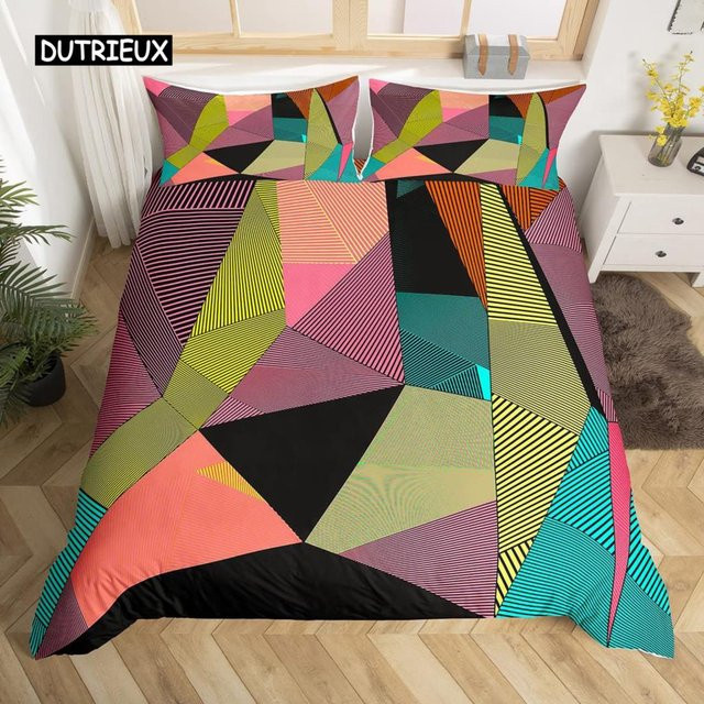 Binchi Outdoor Product Bettwäsche-Set Geometrie mit Dreieck- und Streifenmuster in Blau, Weiß und Schwarz, Material Polyester, B/H: 140 x 200 cm - Bild 1