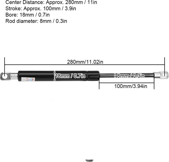 Qiilu Flachgelenk-Hebeunterstützung für hydraulische Gasfedern in Schwarz mit 280 mm Mittelaufstand und 100 mm Hub für Flip-Tür-Haubenliftunterstützung - Bild 1