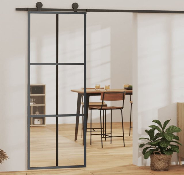 vidaXL Schiebetür aus ESG-Glas und Aluminium in Schwarz und Transparent, B/H: 76 x 205 cm - Bild 2