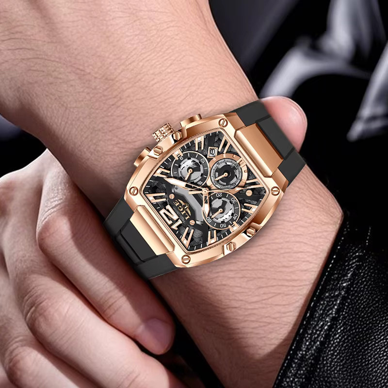 LIGE Chronograph, Quarz, Silikon, Schwarz, Herren - Bild 5