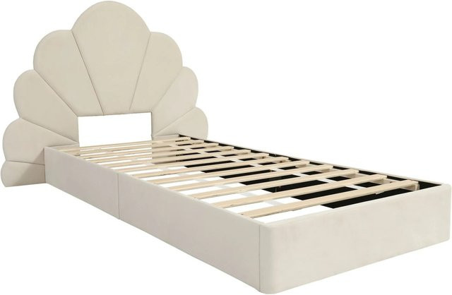 okwish Polsterbett mit floralem Kopfteil in Beige, B: 90 cm, H: 137,5 cm, L: 205 cm - Bild 1