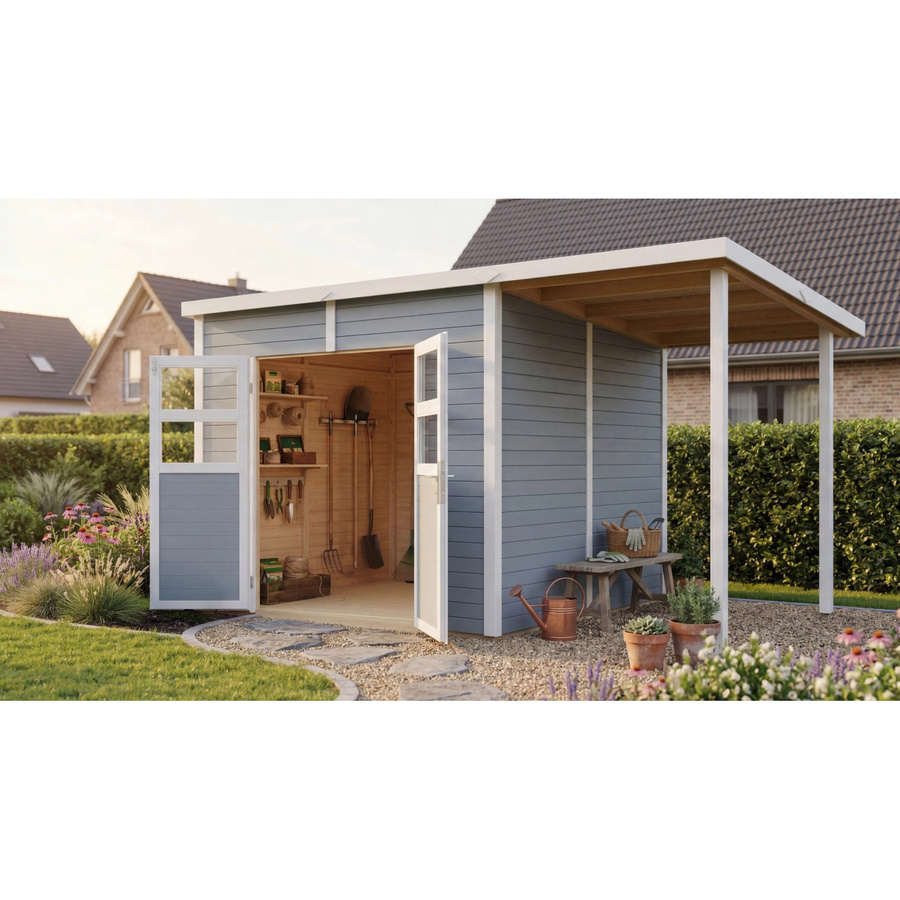Bertilo Holz-Gartenhaus Felix 3 PLUS XL Grey Flachdach Lasiert B/T/H: 176 x 116 x 211 cm - Bild 2