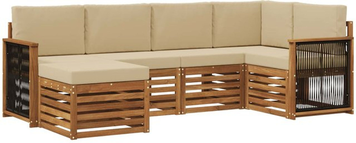 vidaXL Ecksofa Set 5-teilig aus massivem Akazienholz und Polyester in Beige und Natur, modern und wendbar - Bild 1