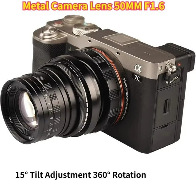 OLOEY Metallkameraobjektiv 50 mm F1,6 für Nikon Z, Vollformat, Manuelle Scharfstellung mit 360° Rotation und 15° Neigungseinstellung, Schwarz - Bild 1