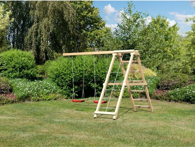 Karibu Doppelschaukel Netzrampe Klettergerüst Adapter für Stelzenhäuser in Natur - Bild 1
