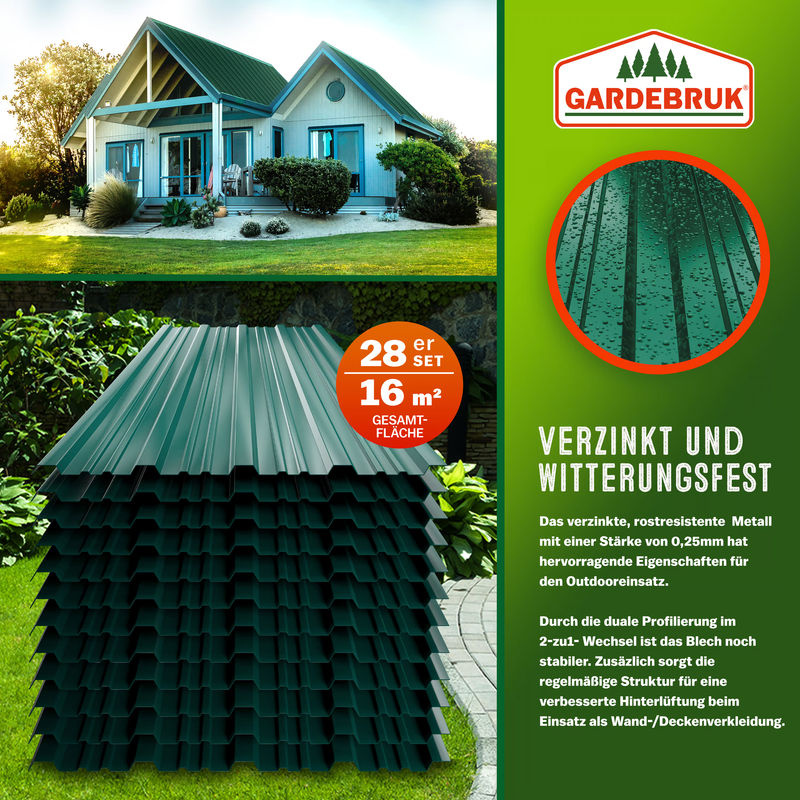 Gardebruk Trapezblech 28er-Set aus verzinktem Stahl, Grün, B: 46 cm, H: 110 cm - Bild 2
