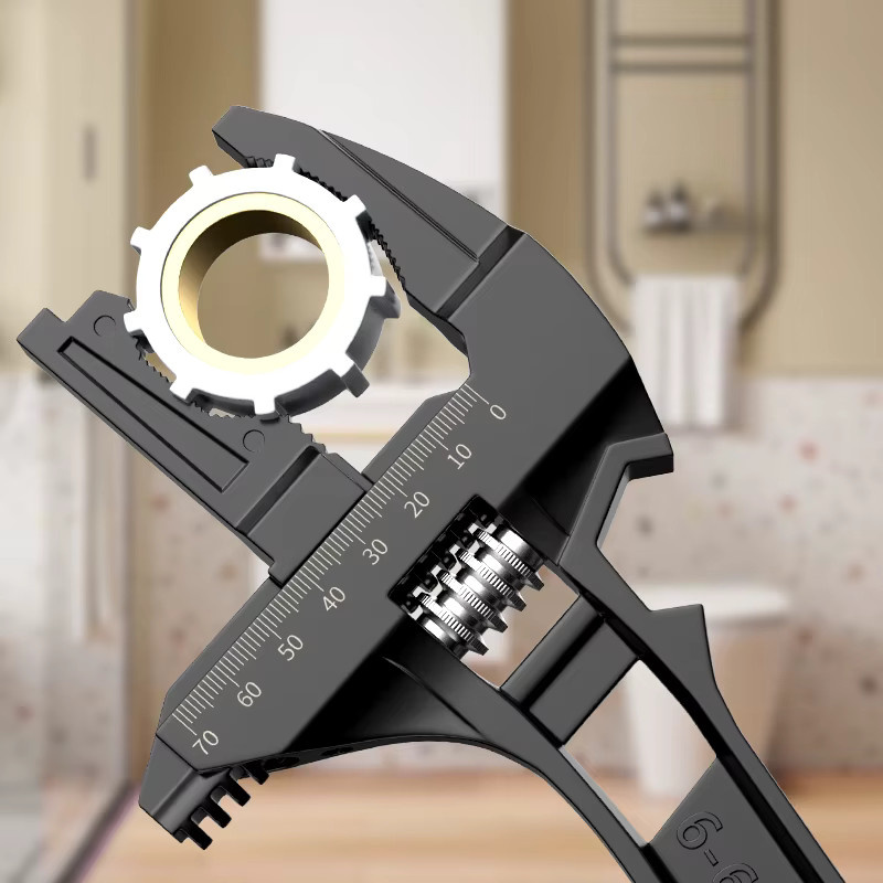 DTBD Dual-Use-Waschbecken-Schlüssel aus Aluminiumlegierung in Schwarz, verstellbarer Universalschlüssel für Badezimmer-Wasserhähne und Sanitär-Reparaturen - Bild 3
