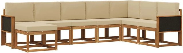 vidaXL Outdoor-Sofagarnitur aus Massivholz Akazie in L-Form, 8-teiliges Lounge-Set mit Polstern in Beige und Natur für Garten und Terrasse - Bild 1