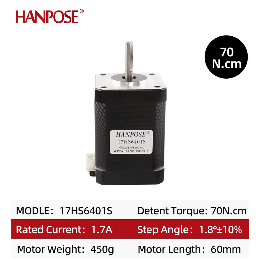 HANPOSE Nema 17 Schrittmotor 17HS6401S für CNC-Drucker, 4-Leiter, 1,7A, 70N.cm, Hochdrehmoment, Schwarz - Bild 3