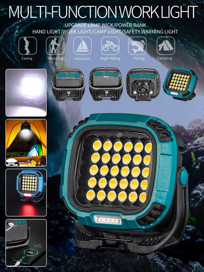 ESMARTER W893 Multifunktionale COB-Akku-Arbeitslampe mit LED, magnetischer Flutlichtstrahler in Schwarz - Bild 6
