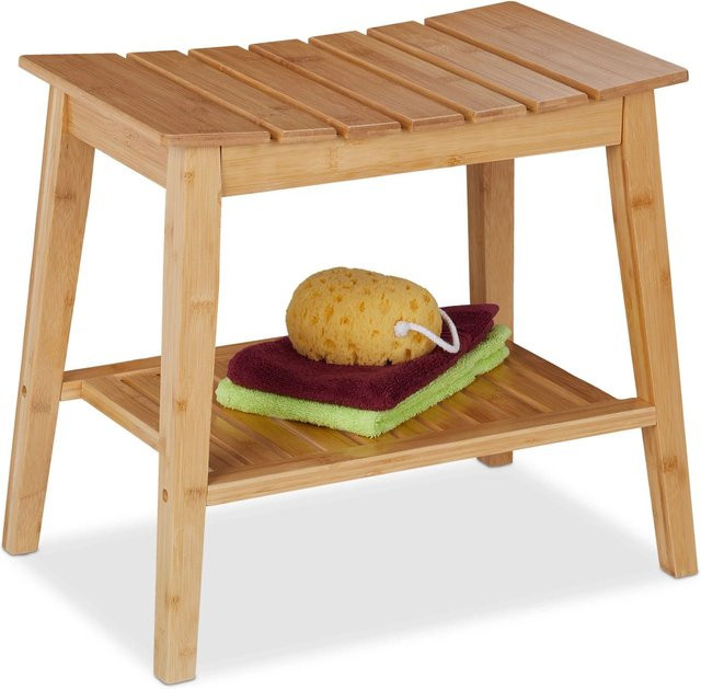 Relaxdays Badhocker aus Bambus in Hellbraun Natur mit Ablage, B/T/H: 45 x 51,5 x 34 cm - Bild 1