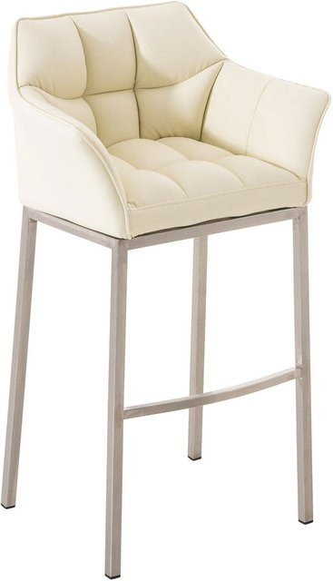 TPFLiving Barhocker Damaskus mit 4-Fuß Gestell aus Edelstahl und Kunstleder in Creme/Beige - Bild 1