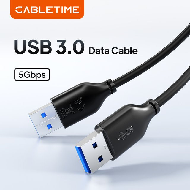 CABLETIME USB 3.0 Verlängerungskabel USB-A auf USB-A, 5Gbps, Schwarz - Bild 1
