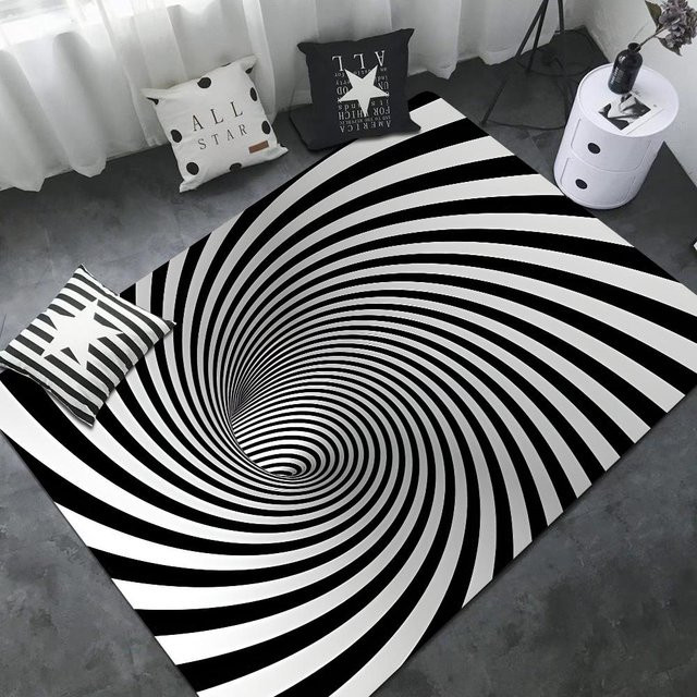 Karpetti 3D Vortex Illusion Fußmatte, Schwarz, B/B: 60 x 90 cm, rutschfest und waschbar - Bild 1