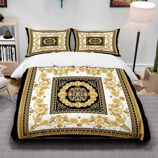Luxuriöses Barock Bettwäscheset JMG Household Supplies in Schwarz und Gold, bestehend aus Bettbezug und Kissenbezügen aus Polyester, Breite: 140 cm, Länge: 210 cm - Bild 1