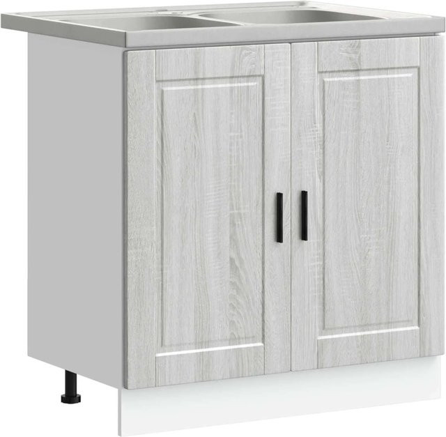 vidaXL Waschbecken-Unterschrank Porto 2er-Set mit Türen, Grau, Holzwerkstoff - Bild 1