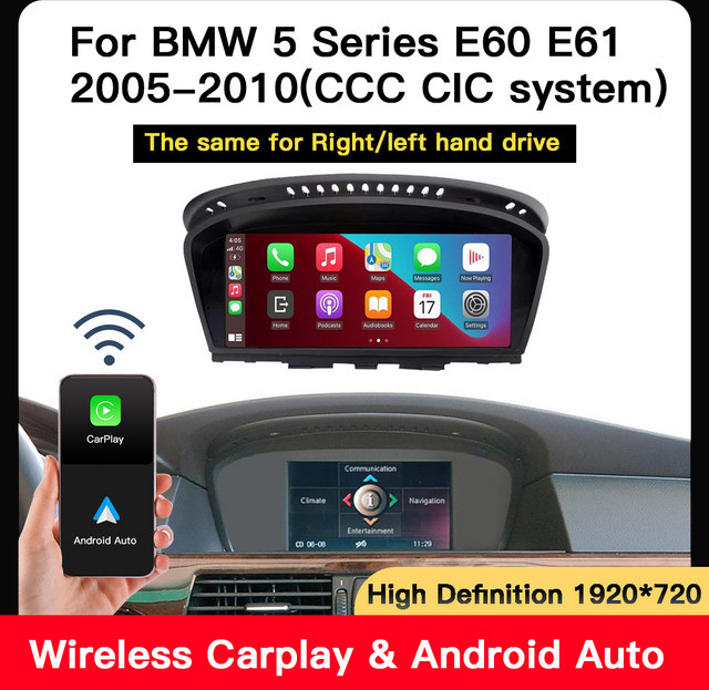 8,8 Zoll Multimedia Radio für BMW 3er und 5er Serie E90 E91 E60 E61 (2005-2010) mit drahtlosem Apple CarPlay, Android Auto und Linux Player in Schwarz - Bild 1