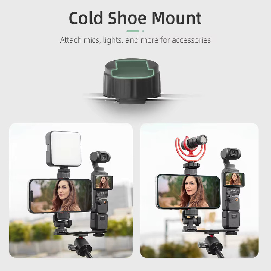 BRDRC Teleprompter-Halterung für DJI Osmo Pocket 3 und Pocket 4 mit Cold Shoe Adapter, Schwarz - Bild 3