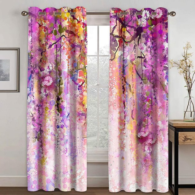 A Family Of Home Textiles Blumen Vorhänge Set 2 Stück, Modernes Floral Design, Halbtransparent, Mehrfarbig, B: 110 cm, H: 214 cm - Bild 1