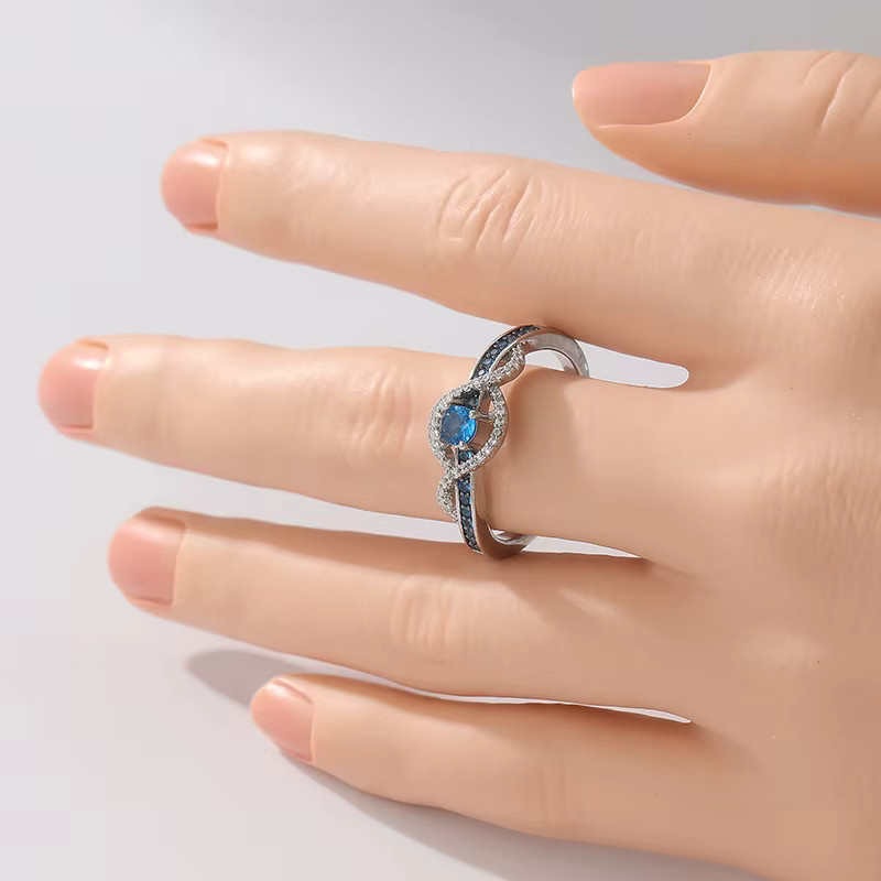 YoYo Ehering, blauer synthetischer Zirkonia, Damen - Bild 2