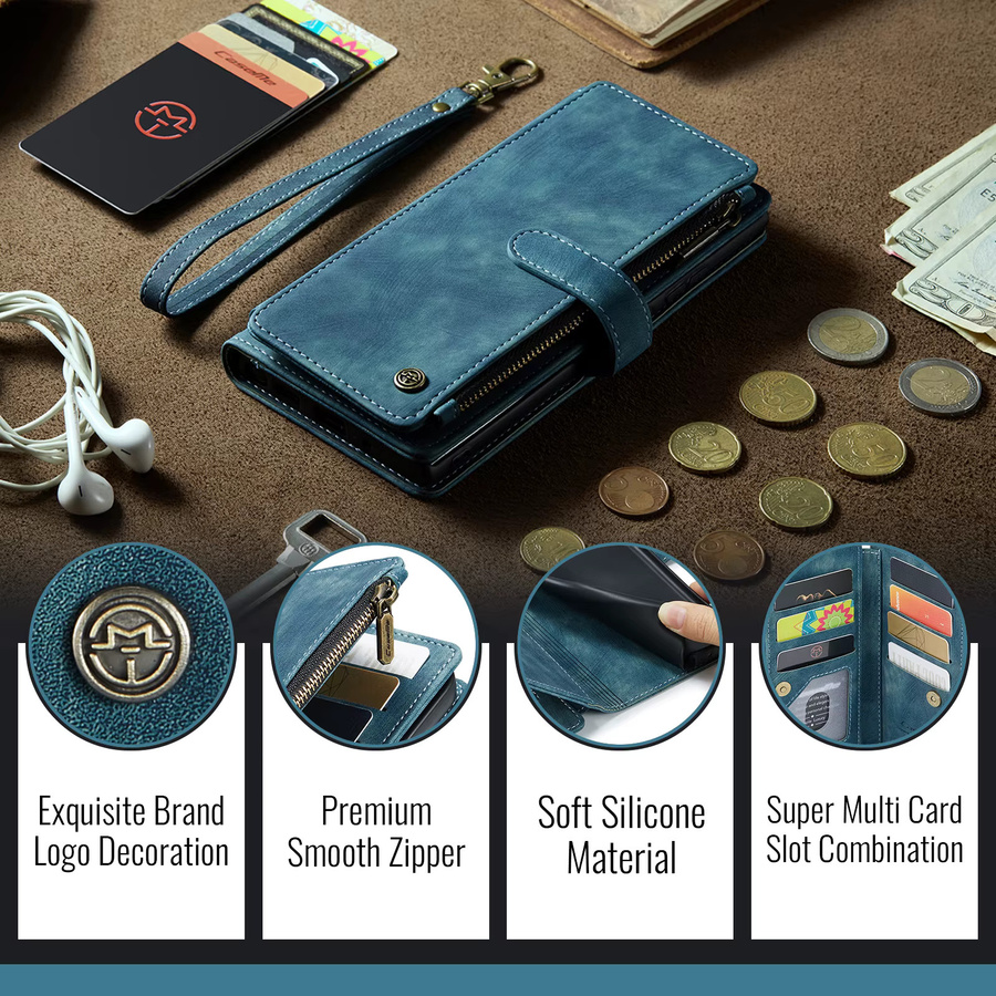 Premium Business Ledertasche als Wallet Card Flip Cover für Apple iPhone 17, 16, 15, 14, 13, 12, 11 Pro Max Plus und Mini in Schwarz oder Blau - Bild 2