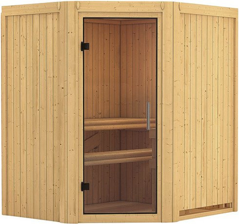 Karibu Sauna Tuckum für 3 Personen aus Fichtenholz in Beige ohne Ofen B: 198 cm, T: 170 cm, H: 151 cm - Bild 1