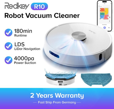 Redkey R10 Roboter-Staubsauger mit LiDAR-Navigation, 4000PA Saugkraft und Wischfunktion in Weiß