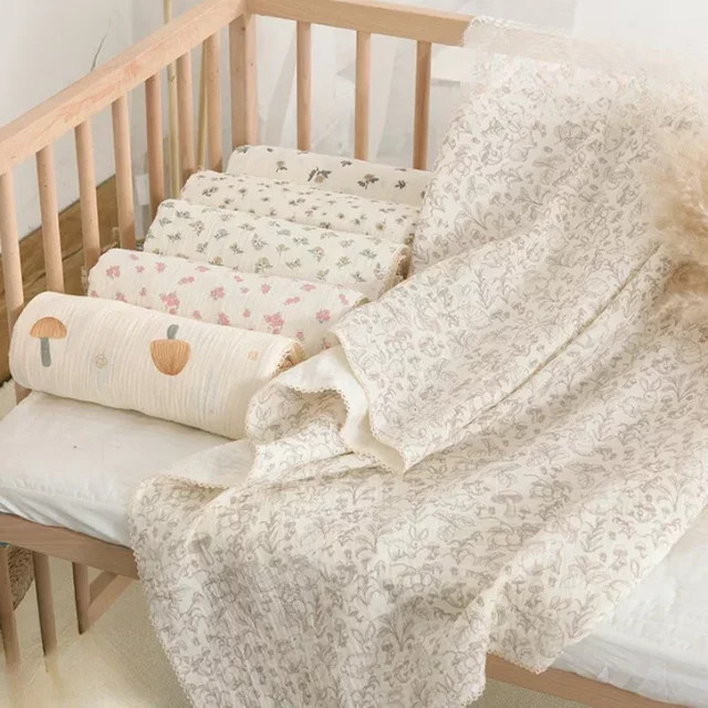 DANIVIVI Baby Decke aus Baumwolle Musselin mit Floral-Design in Grün, B/B/H: 150 x 120 x 5 cm - Bild 1