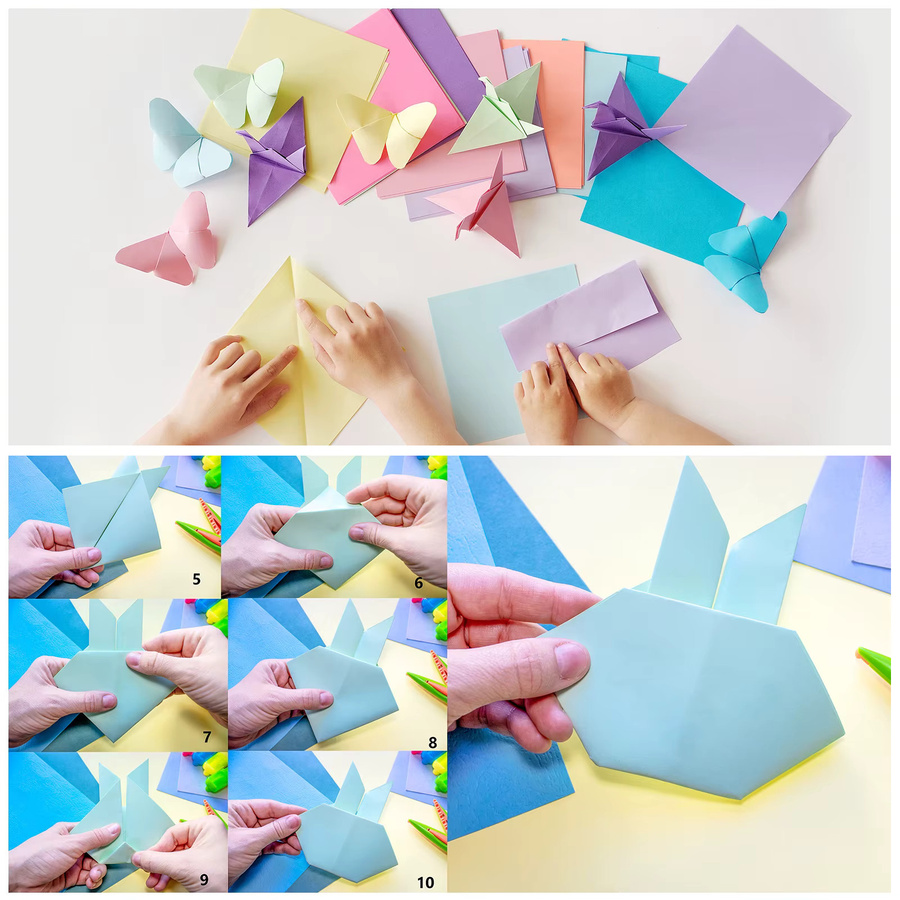Uxcell Origami-Papier 25 Blatt, doppelseitig, rosa und blau, quadratisch, B/B: 13,97 x 13,97 cm - Bild 2