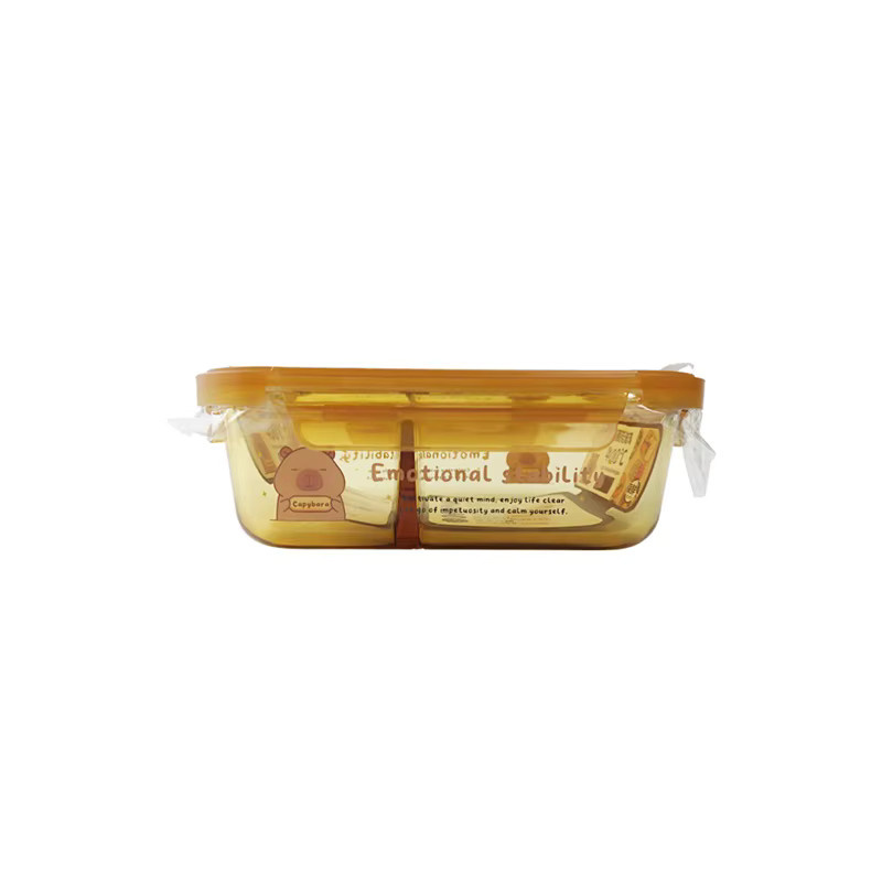 HeY LiLac Capybara Glas-Aufbewahrungsbox in Bernstein, luftdichte rechteckige Lebensmittelbox mit Fächern, 625 ml - Bild 2