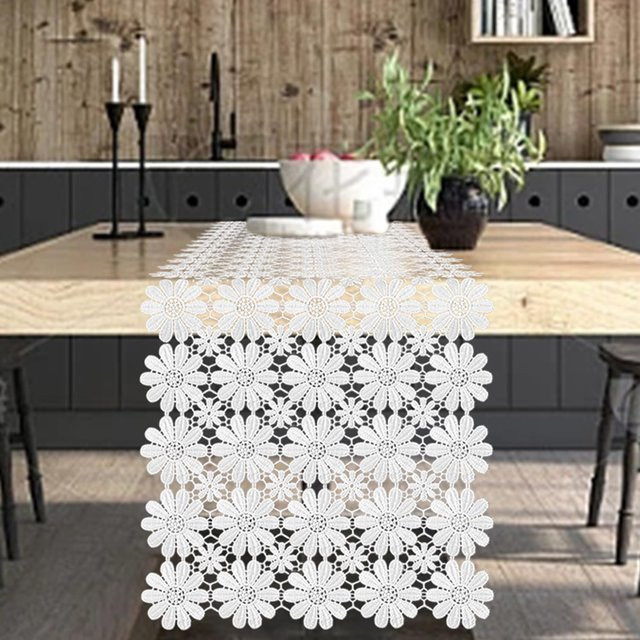 ILVISEST Makrame Tischläufer Boho in Weiß mit floralem Design, B/H: 40 x 220 cm - Bild 1