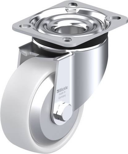 Blickle Lenkrolle LK-PO 100G-1-FA mit weißem Kunststoffrad und Platte, Rad-Durchmesser: 100 mm, Tragfähigkeit: 280 kg - Bild 1