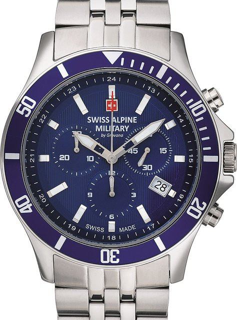 Swiss Alpine Military Chronograph, Quarz, Edelstahl, Blau, 42 mm, Herren - Bild 1