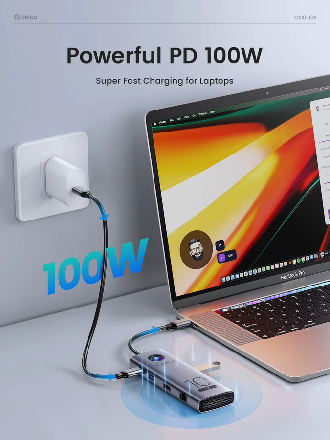 Orico USB-C Docking Station mit HDMI 4K 60Hz, USB 3.0, USB 2.0, RJ45 Ethernet, PD 100W und Kartenleser - Bild 5