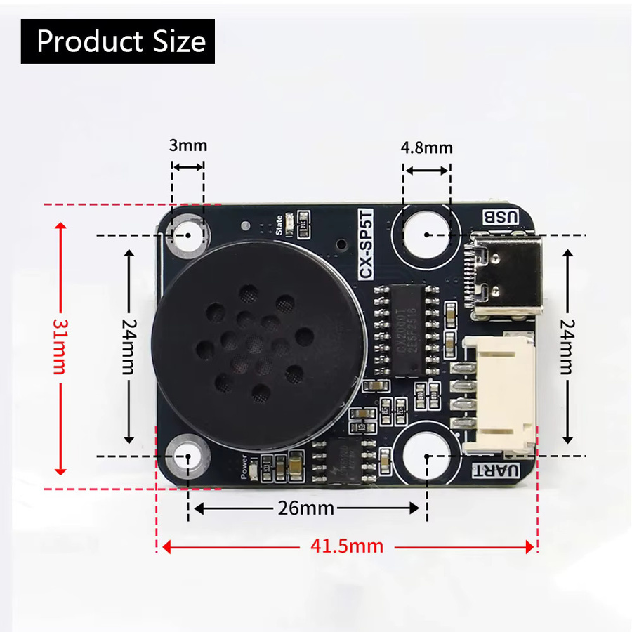 diymore CX-SP5T MP3-Sprachwiedergabemodul mit UART Serial Port Control und USB-C Anschluss in Schwarz - Bild 3