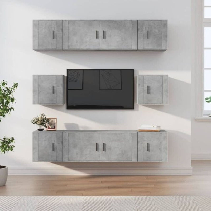 Vidaxl 8-teiliges TV-Schrank-Set in Betongrau im modernen Design aus Holzwerkstoff - Bild 1
