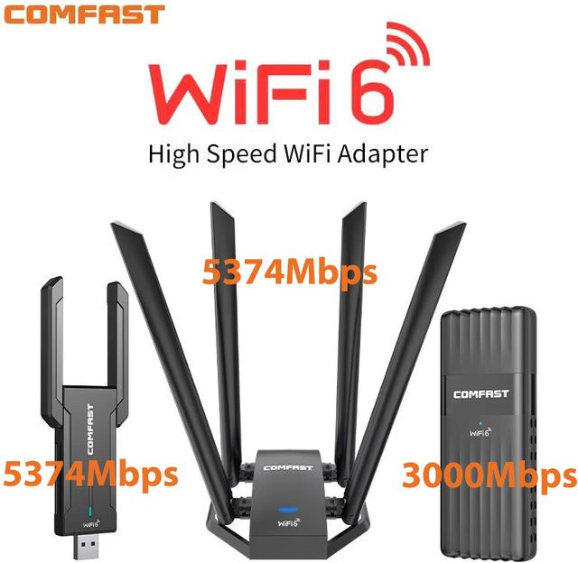 Comfast Wifi6 USB-Adapter Dual-Band 5400/3000Mbps Gigabit E-Sports Netzwerkkarte Schwarz - Bild 1
