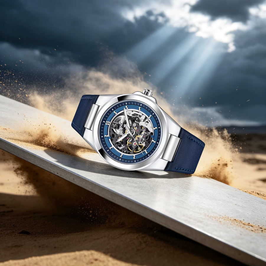 BENYAR Automatik-Armbanduhr, Herren, Lederarmband, Blau, Edelstahl - Bild 2