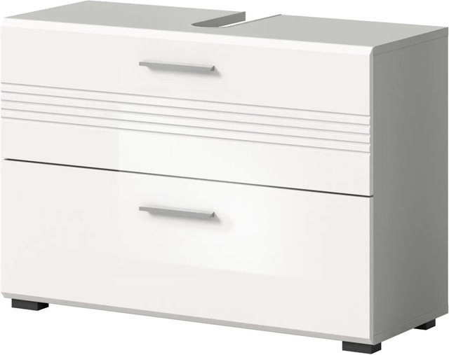 Inn.Furn Waschbeckenunterschrank Carlo in Weiß und Grau Hochglanz mit Türen und Schubladen, Breite: 80 cm, Höhe: 56 cm, Tiefe: 32 cm - Bild 1