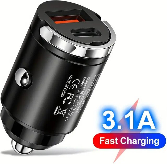 Mini 100W PD QC Schnellladegerät für das Auto mit 2 Ports und USB Typ C in Schwarz oder Rot - Bild 1