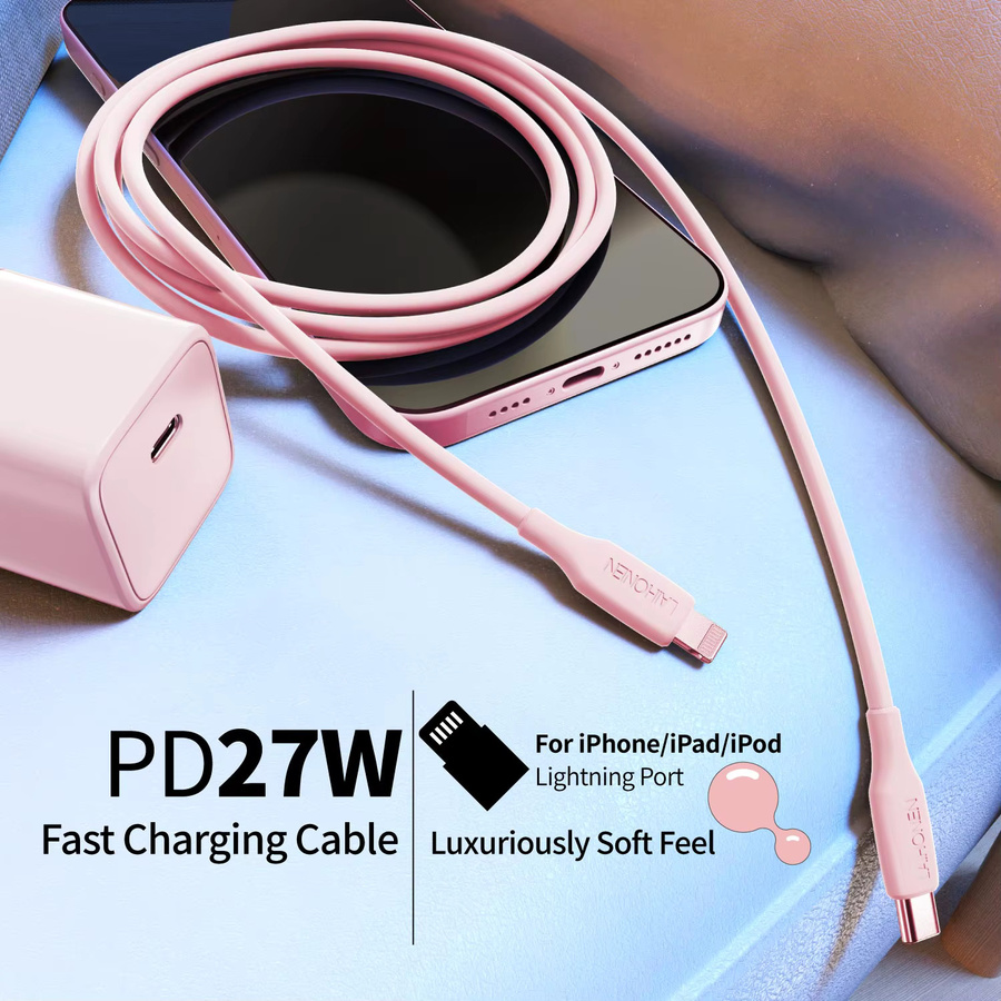 LAIHONEN USB-C auf Lightning Kabel mit 27W PD Schnellladung in Pink für iOS Geräte - Bild 3