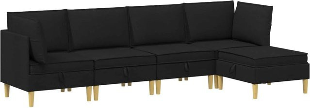vidaXL Wohnzimmergarnitur in L-Form aus Stoff mit Kissen und Speicherfunktion, Schwarz - Bild 1